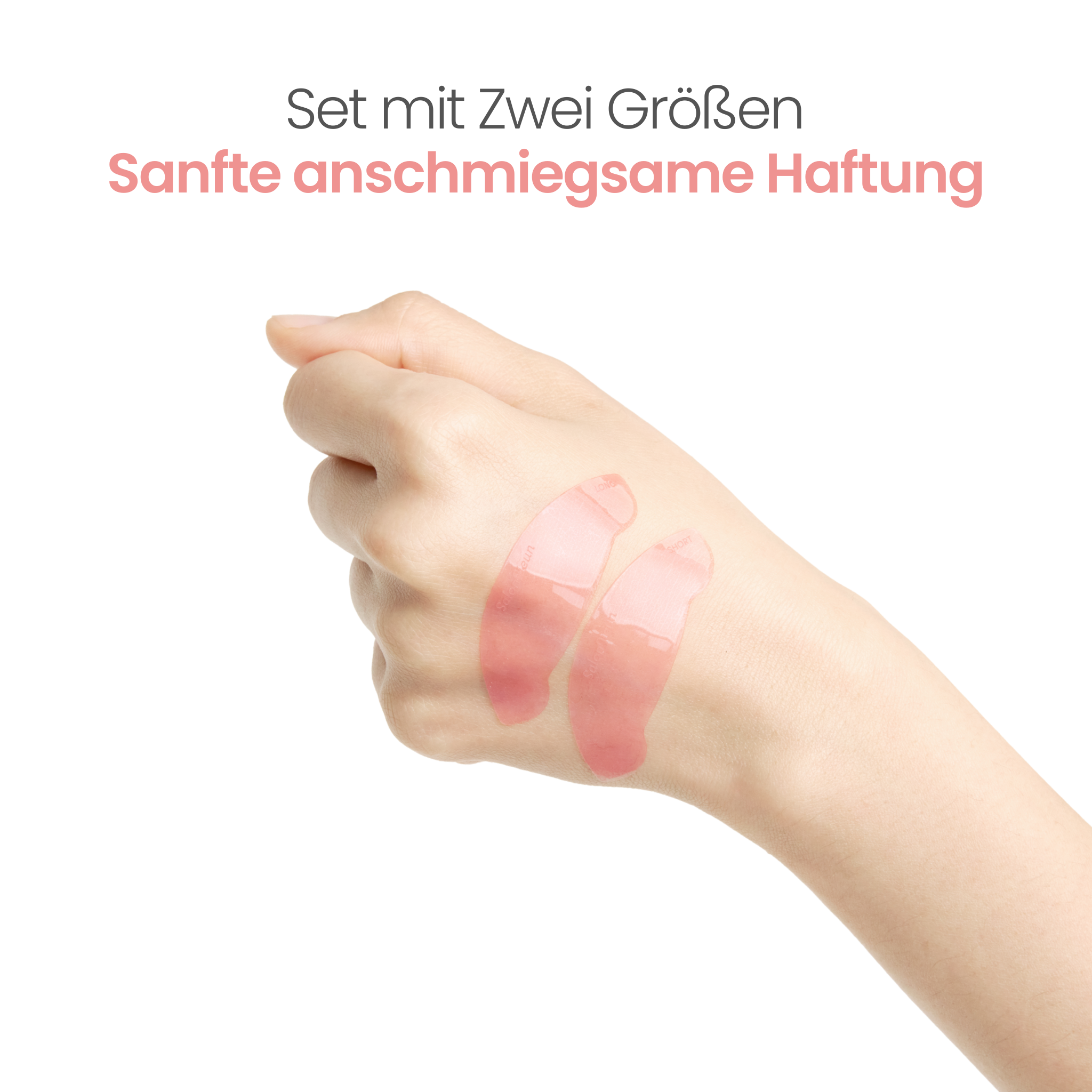 Salon Jieun Dream Patch – Long und Short Eye Patches auf der Hand zur Demonstration der haftenden, anschmiegsamen Oberfläche